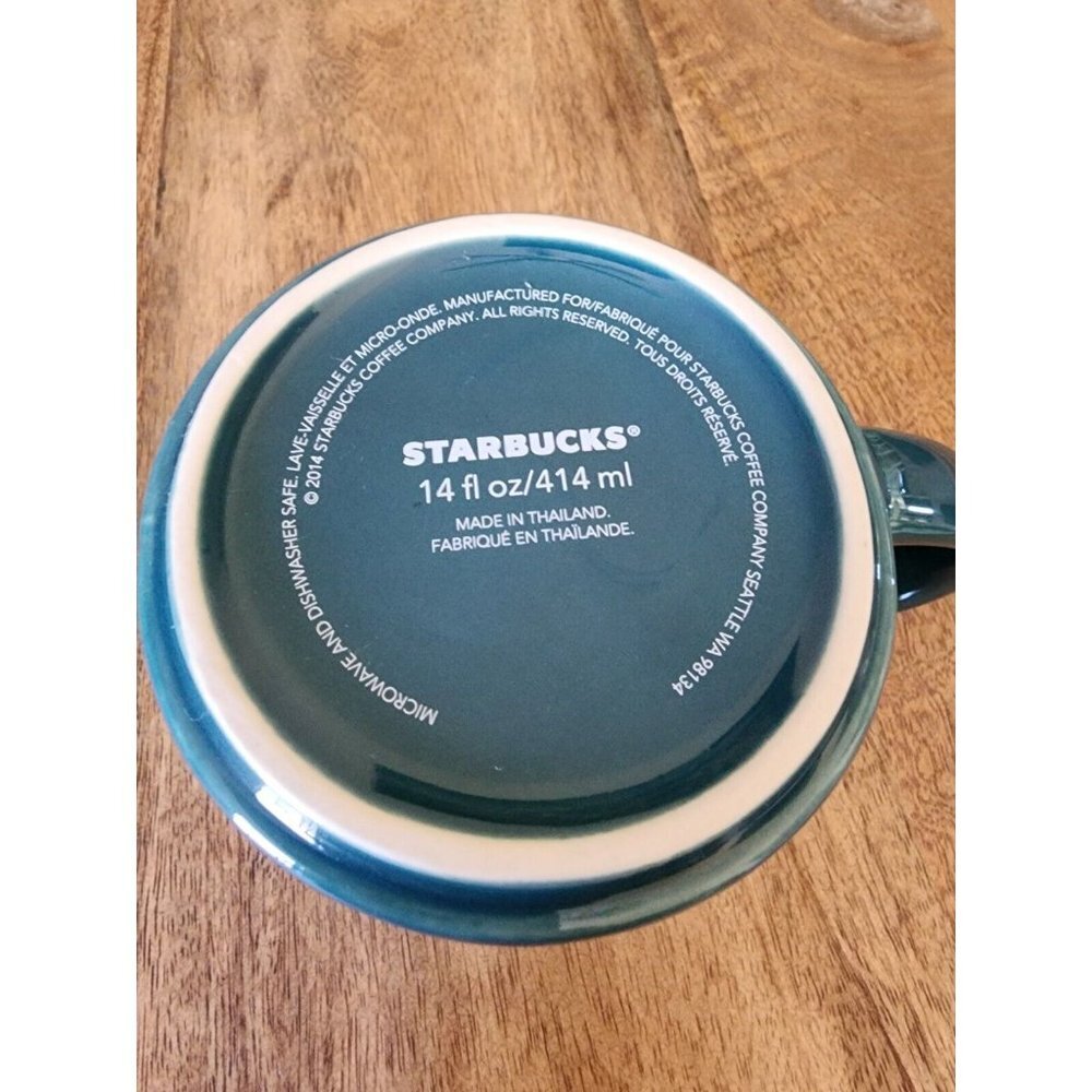 2014 Starbucks Teal Green Blue Solid Scalloped Coffee Cup Tea Mug | 14oz - Picture 4 of 4